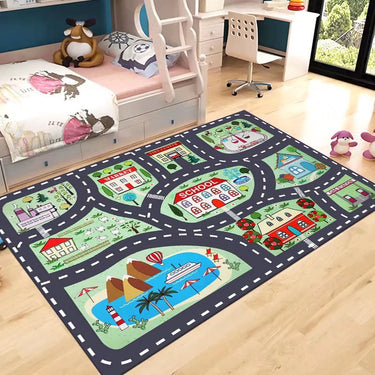 Kids Road Map Rug | Play Mat | Car Track Mat - My Happy Town (160x80cm)
