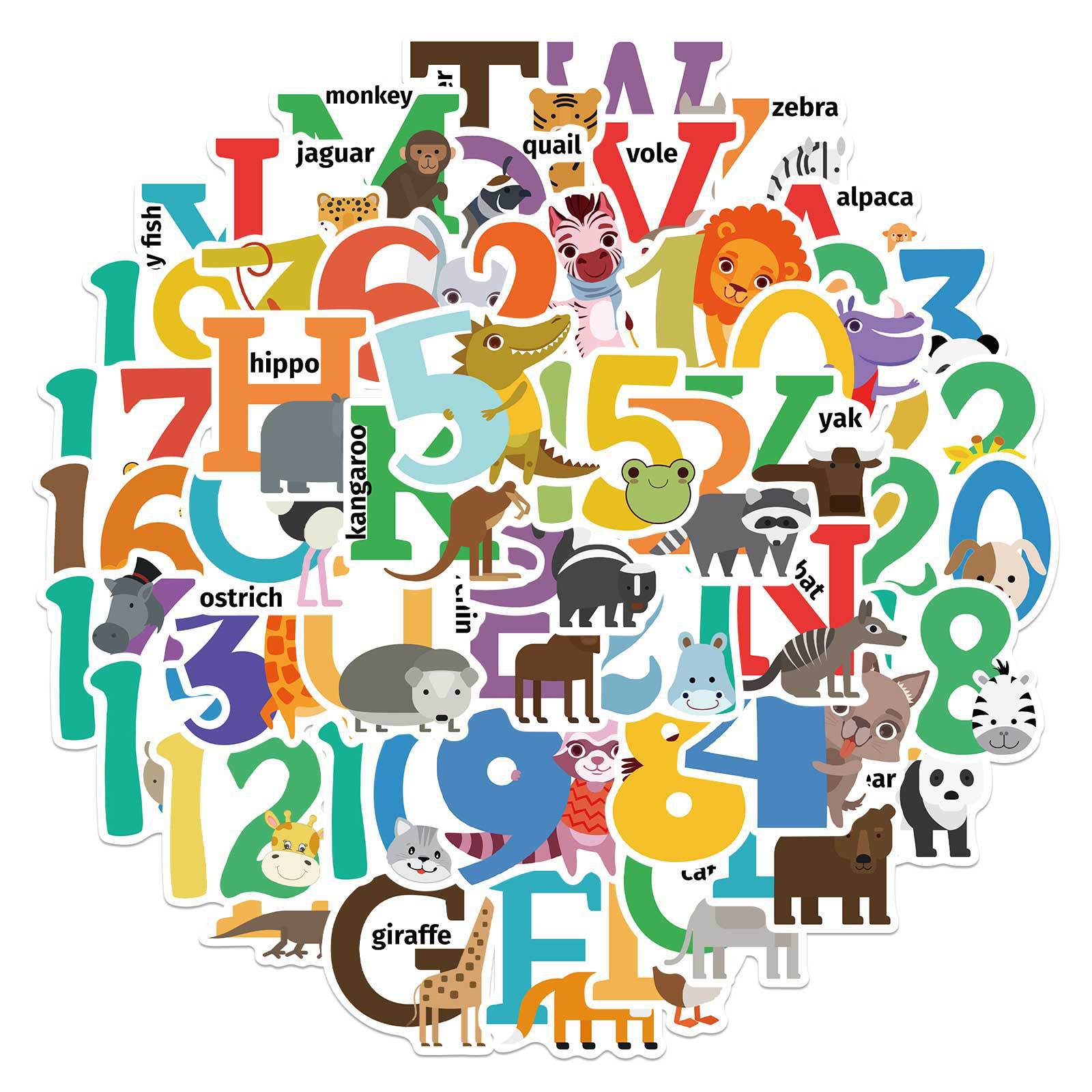 Numbers & Alphabets Cartoon Style Decorative Stickers Set (50pcs)