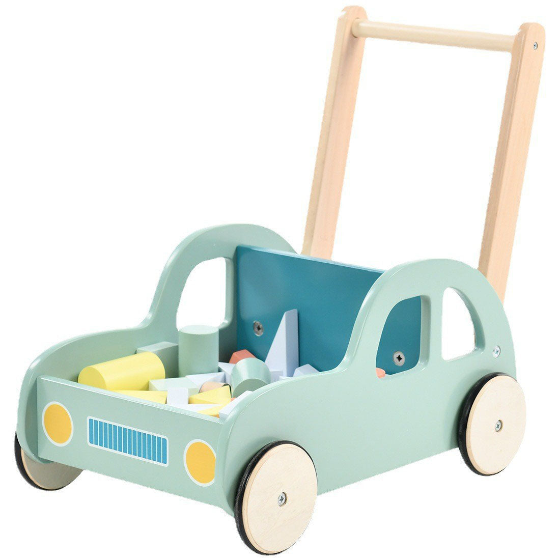 Wooden Baby Walker with Wooden Stacking Blocks - Car