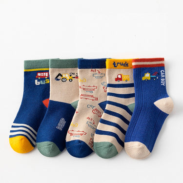 Busy Vehicles & Construction Kids Socks - 5 Pairs Set (1 - 5 years)