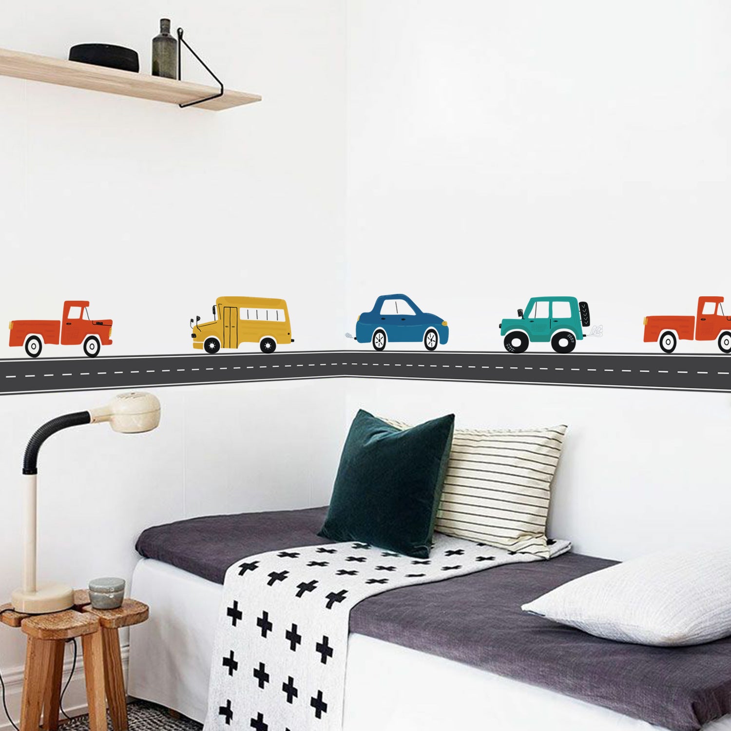 Busy City Cars & Race Track Wall Decals - Kid's Room Decor (9pcs)