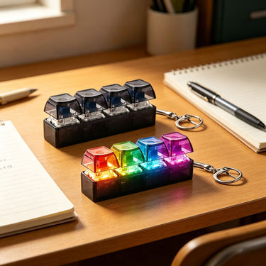 Light Up Sensory Keyboard Fidget Toy Keychain (4 Keycaps) - One Assorted