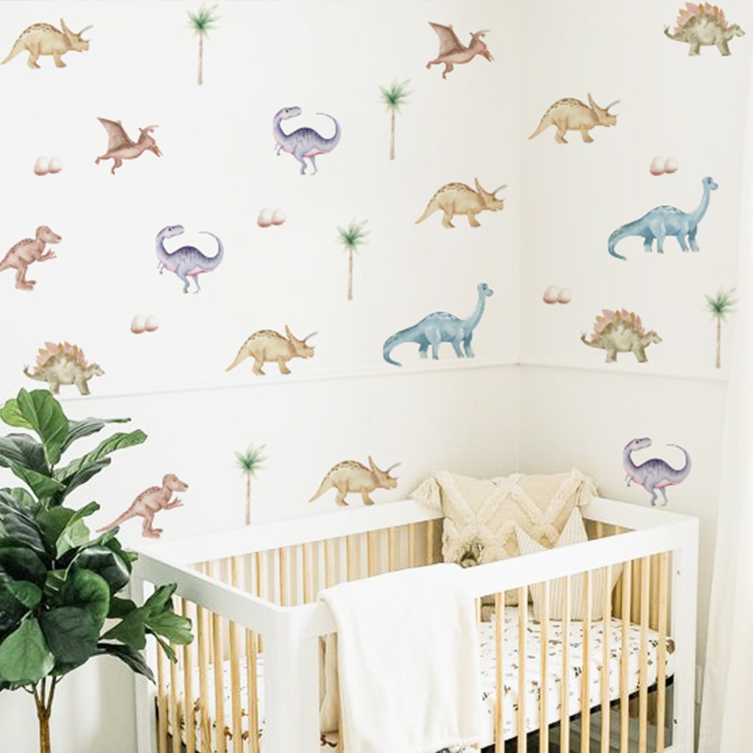 Watercolor Dinosaurs Wall Decals | Kids Room Wall Stickers - 40pcs - Taylorson