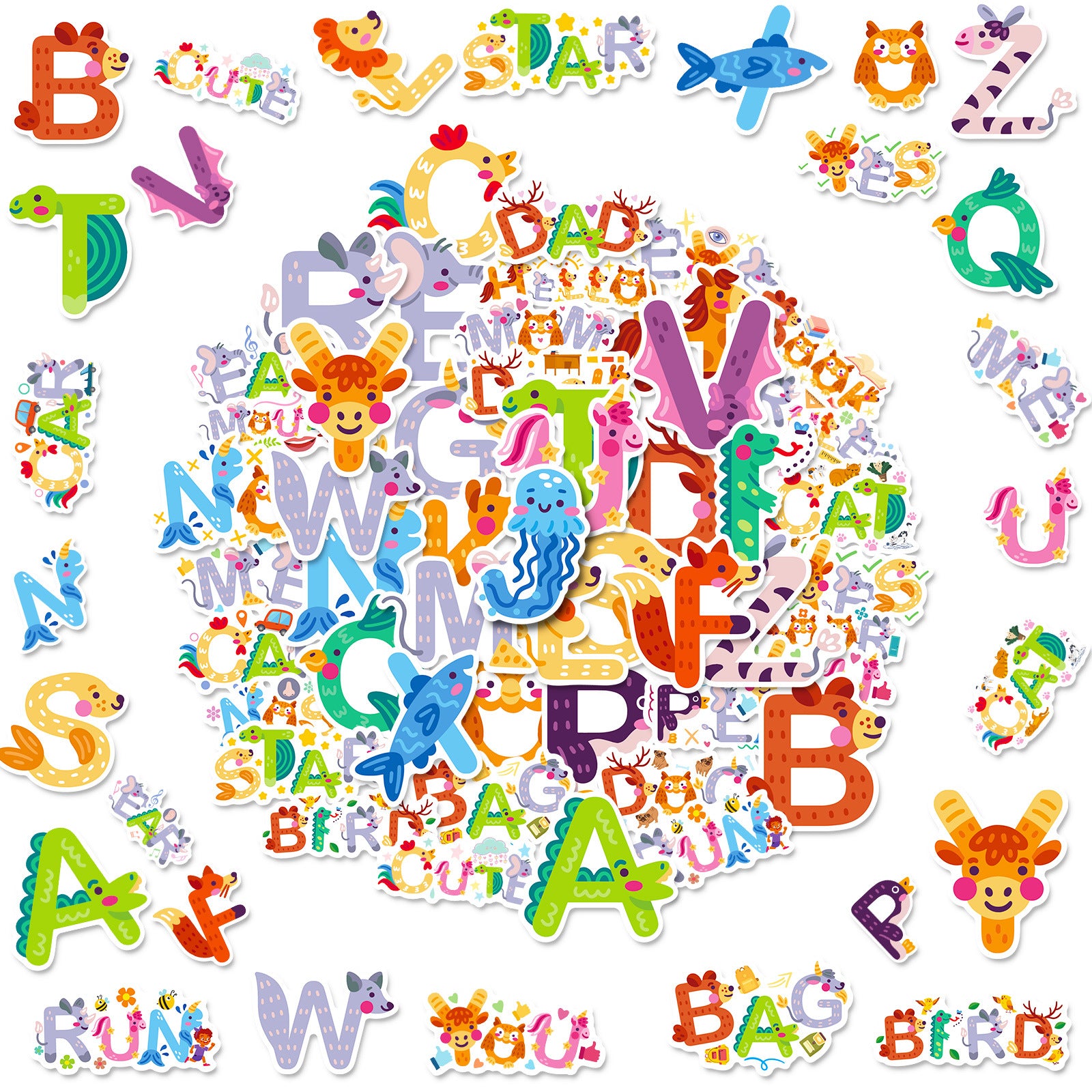 Cartoon Lettering Stickers Alphabets Cartoon Style Decorative Stickers Set (50pcs) – Taylorson