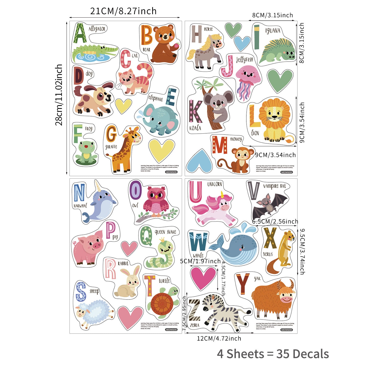 Alphabet & Animal Wall Decals - 36pcs - Taylorson