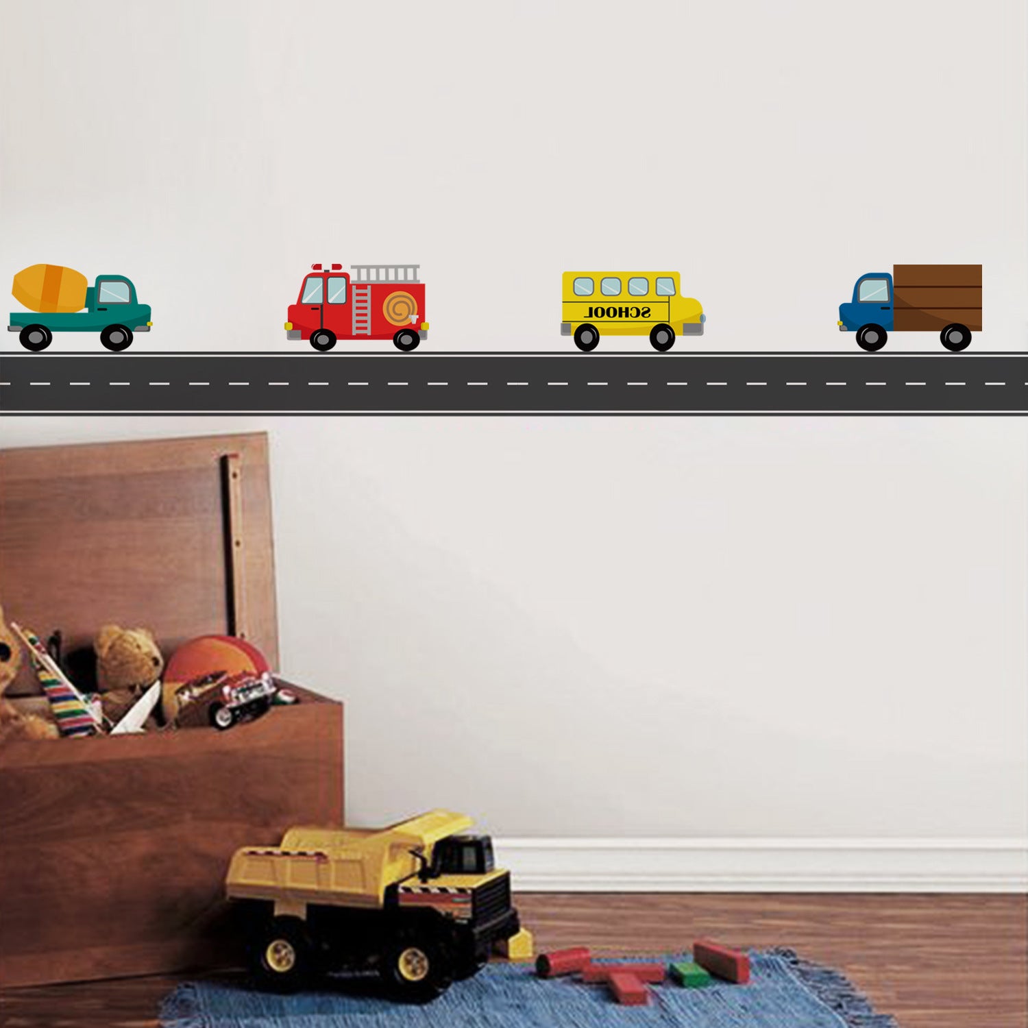 Busy City Cars & Race Track Wall Decals - Kid's Room Decor (9pcs)