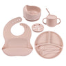 Food Grade Silicone Kids Dinnerware Set - Suction Bowl, Sippy Cut, Divided Plate, Bib, Snackk Cup & Cutlery (7pcs Set)