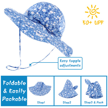 100% Cotton Foldable Toddler Sun Hat - Vintage Floral in Yellow 