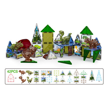 Super Magnetism - 42pcs Dinosaur Magnetic Tiles Toy Set
