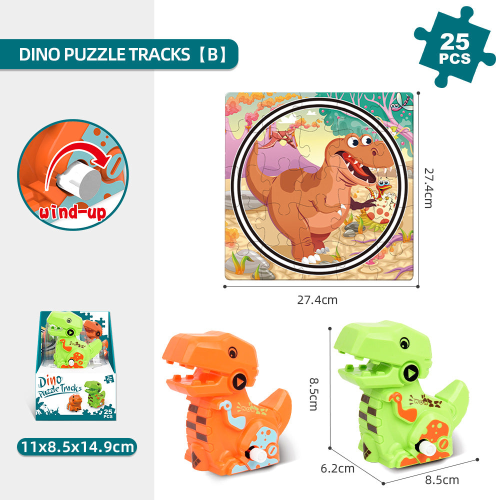 2-in-1 Interactive Dino Toy Car Puzzle Track - 25pcs x 2 sets (3 years +)