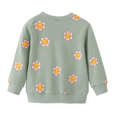 100% Cotton Smiley Floral in Avocado Green Kids Sweater (2-7 years)