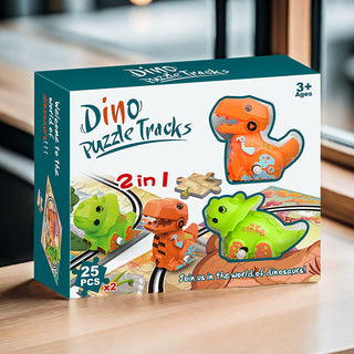 2-in-1 Interactive Dino Toy Car Puzzle Track - 25pcs x 2 sets (3 years +)