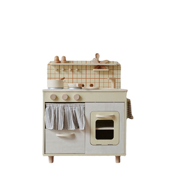 Complete Retro Wooden Kitchen Playset with Checked Tea Towel (3+ Years)