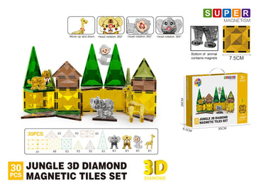 30pcs Diamond Jungle Animals Magnetic Tiles Set