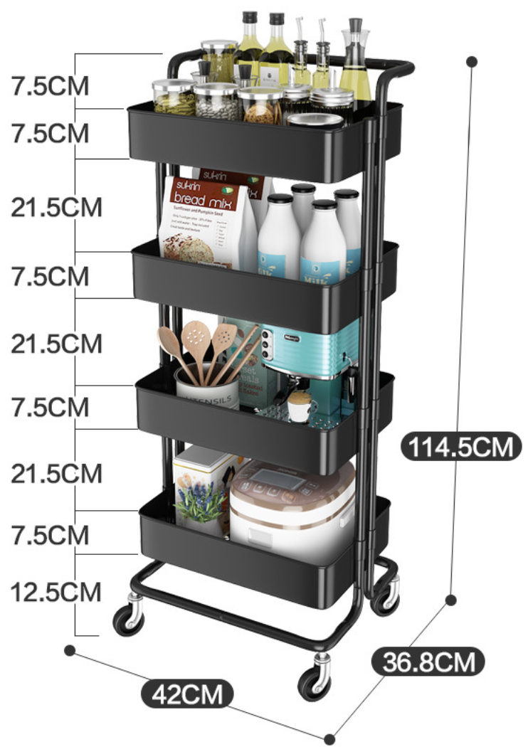 4-Tier Multipurpose Foldable Trolley Storage Cart