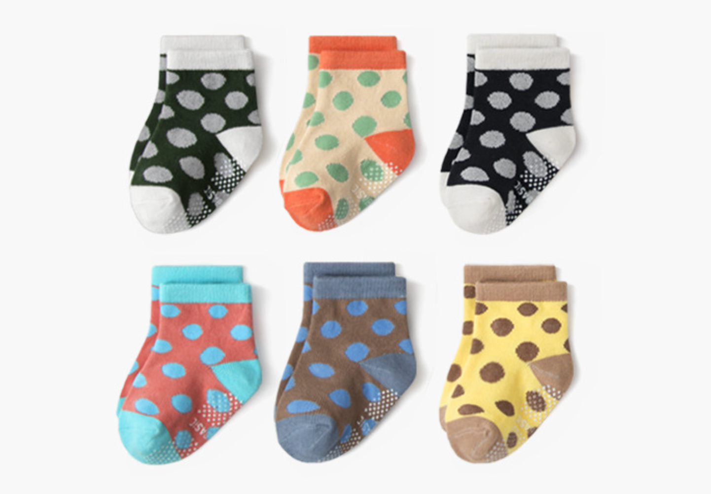 12 Pairs Set Anti-Slip Kids Socks - Polka Dots (1-5 years)