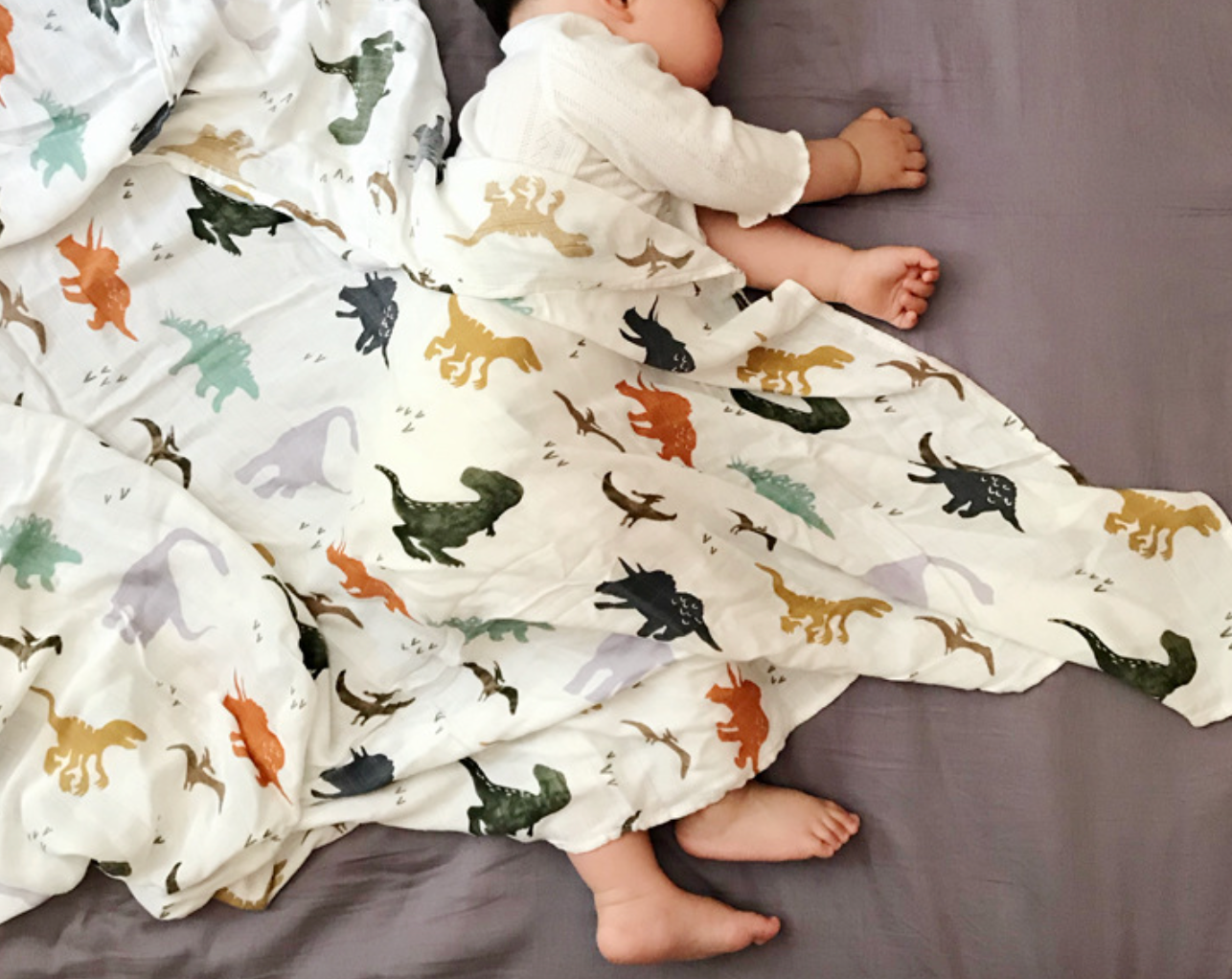 Double Layer Baby Muslin Swaddle Blanket - Dinosaur