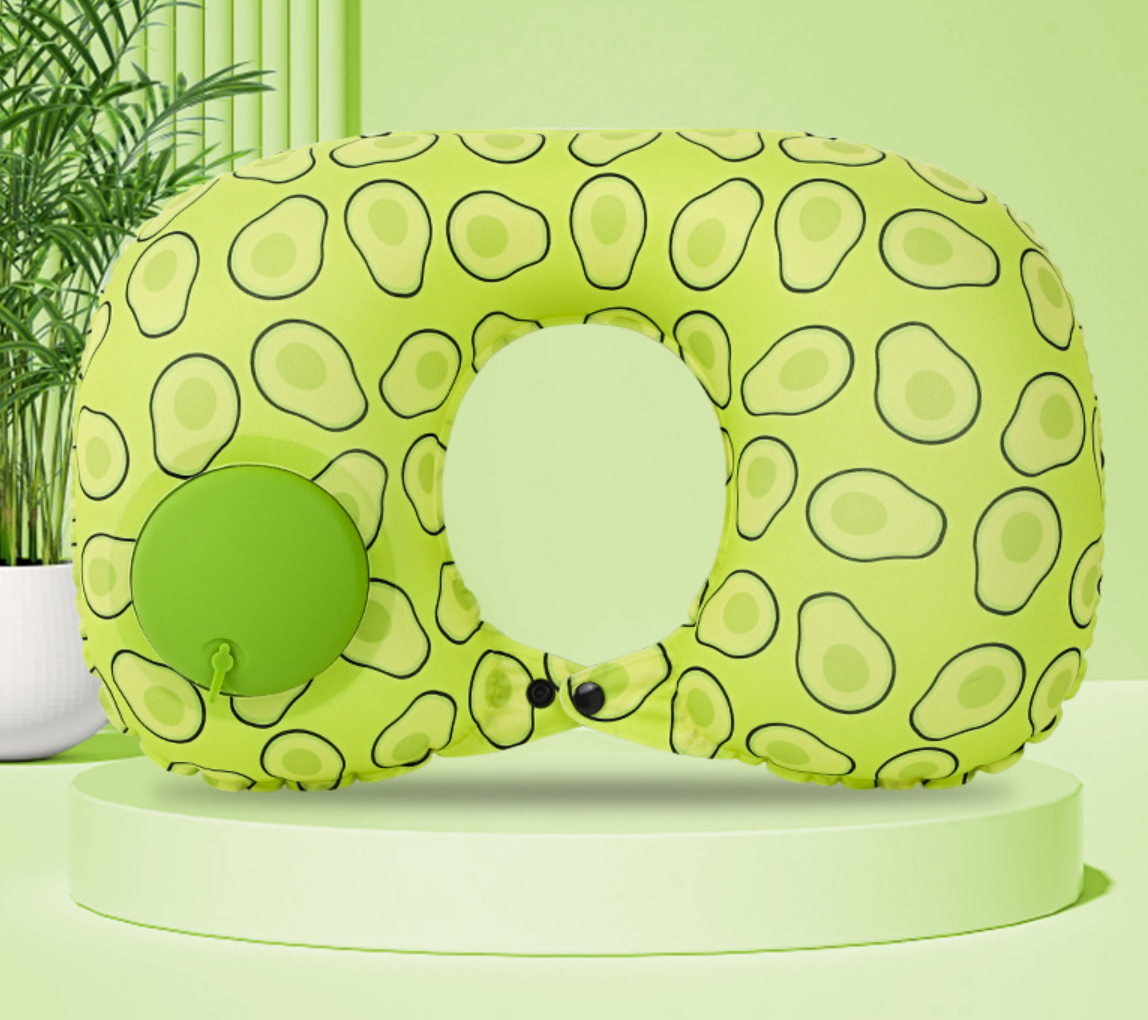 Inflatable Self-Pump Kids Travel Pillow - Avocado | Whale