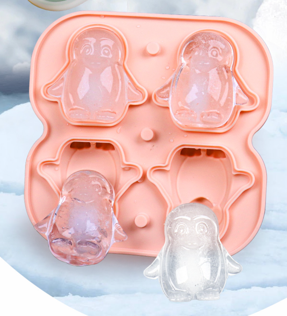 Silicone Penguin-Shaped Ice Cube Mould with a Convenient Funnel-Type Lid