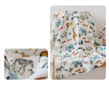 Double Layer Baby Muslin Wrap Swaddle - Wild Animals