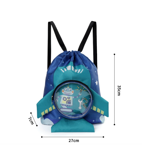 Lightweight Kids Drawstring Swim Bag Backpack - Robot | Fairy