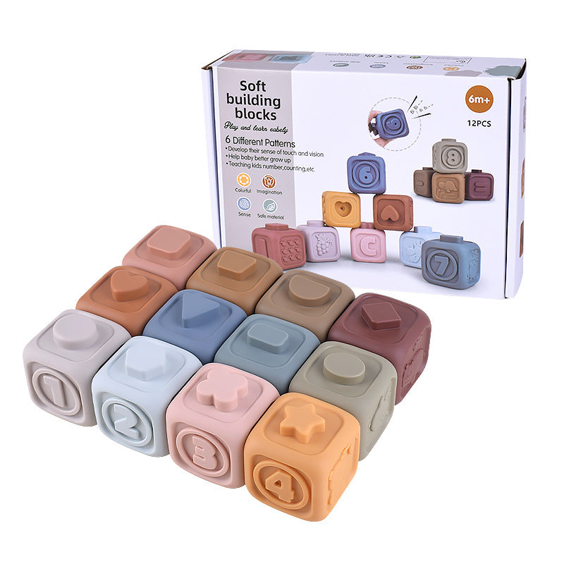Baby Sensory Stacking Blocks | Squeezing Toys 12pcs (Gift Box)