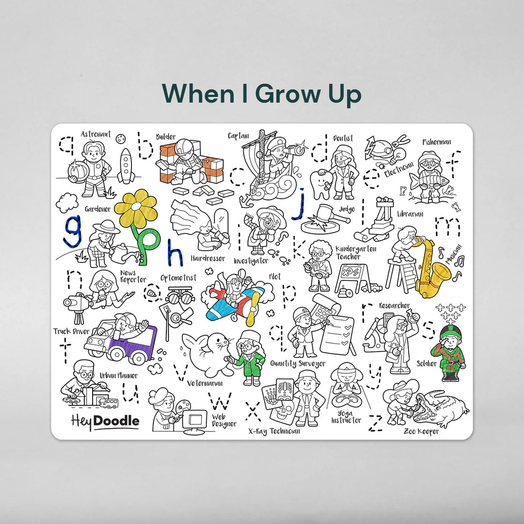 HeyDoodle When I Grow Up Playmat (Large) - Reusable Colouring Set