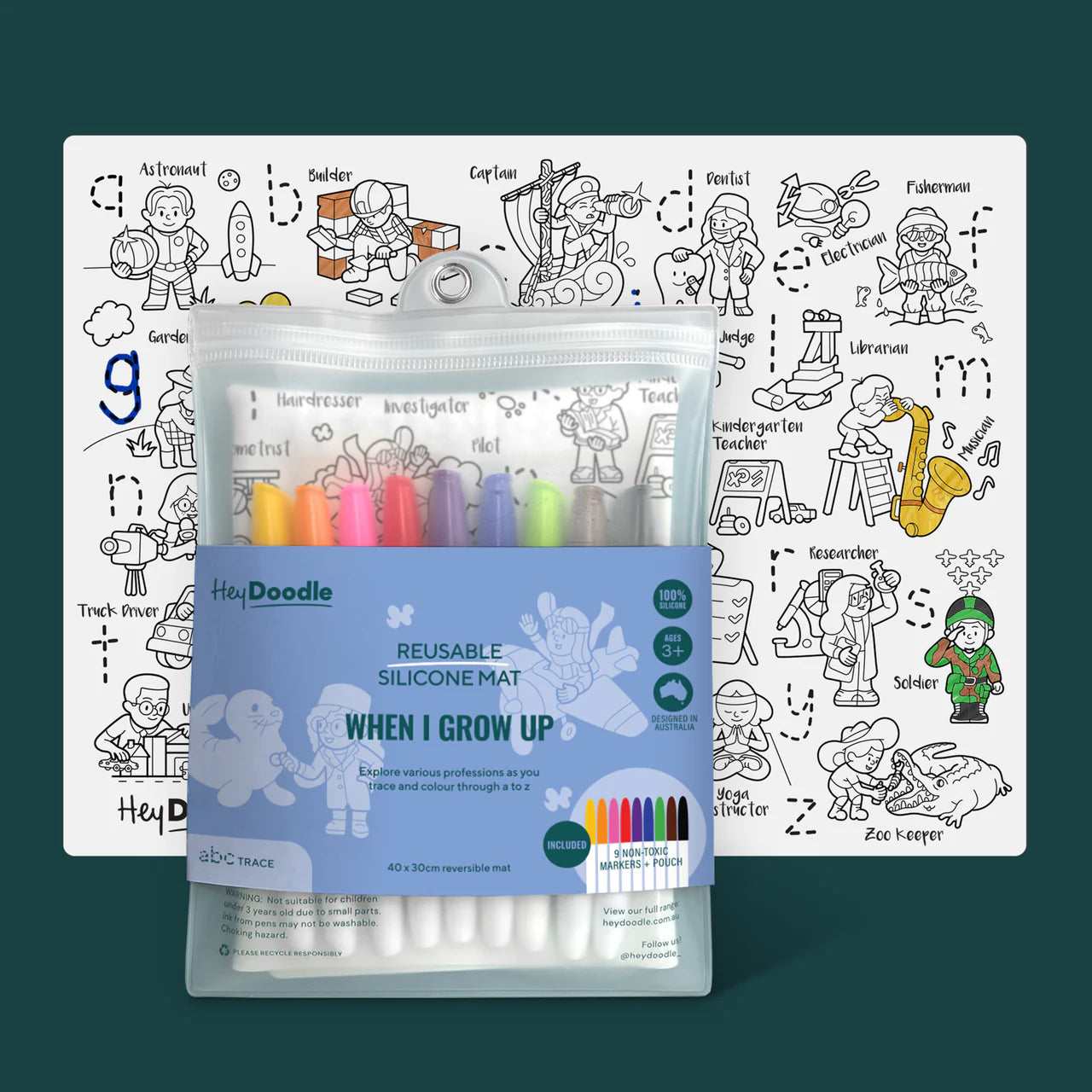 HeyDoodle When I Grow Up Playmat (Large) - Reusable Colouring Set