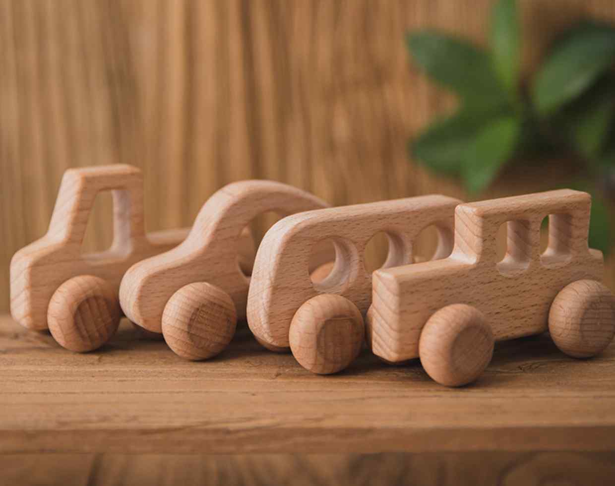 Wooden Vehicle Toy Set of 4 (Truck, Car, Bus & Tractor)