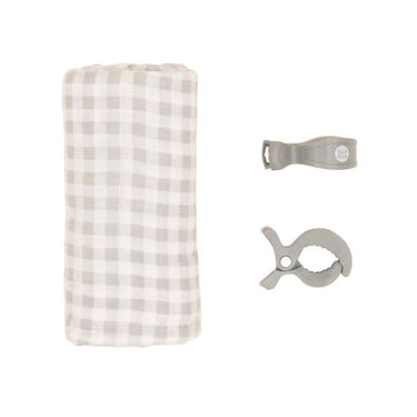 Muslin & 2 Pram Peg Box Set - Gingham Grey