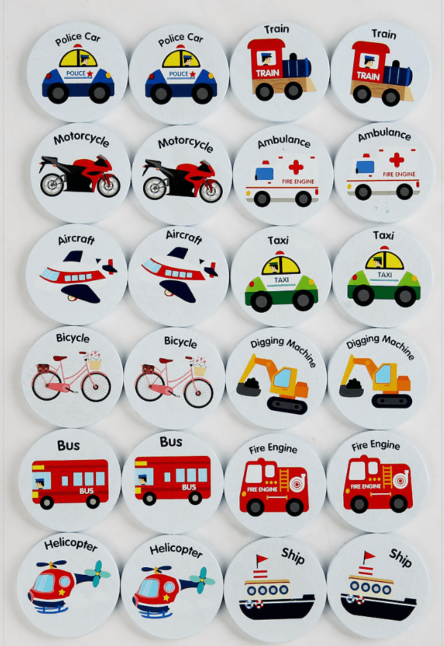 Busy Traffic Vehicles Wooden Matching & Memory Game - Find The Same (24pcs) - Taylorson