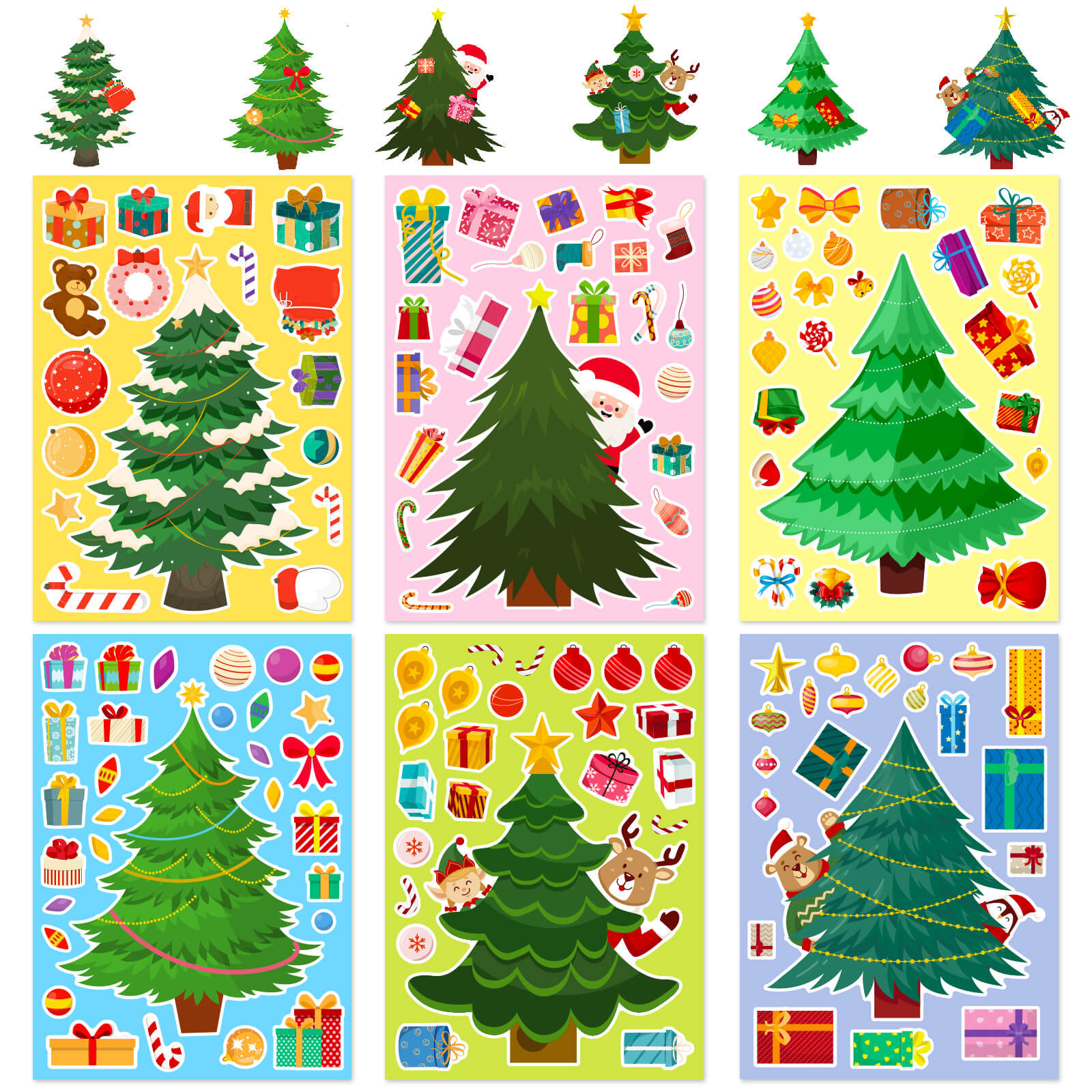 Christmas Tree & Elves Stickers Set - 6 Sheets of Festive Decorative Fun