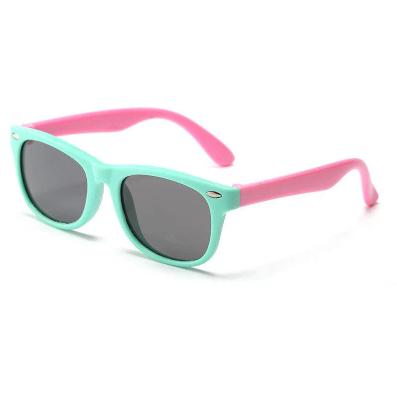 Classic Two-Tone Kids Sunglasses - Green/Pink (3-12 years) with Hard Case