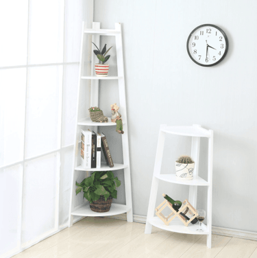 Corner Ladder Shelf Storage | Corner Bookshelf - White - Taylorson