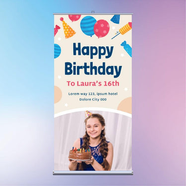 Customised Birthday Pull Up Banner with Base and Carrier Bag - Taylorson