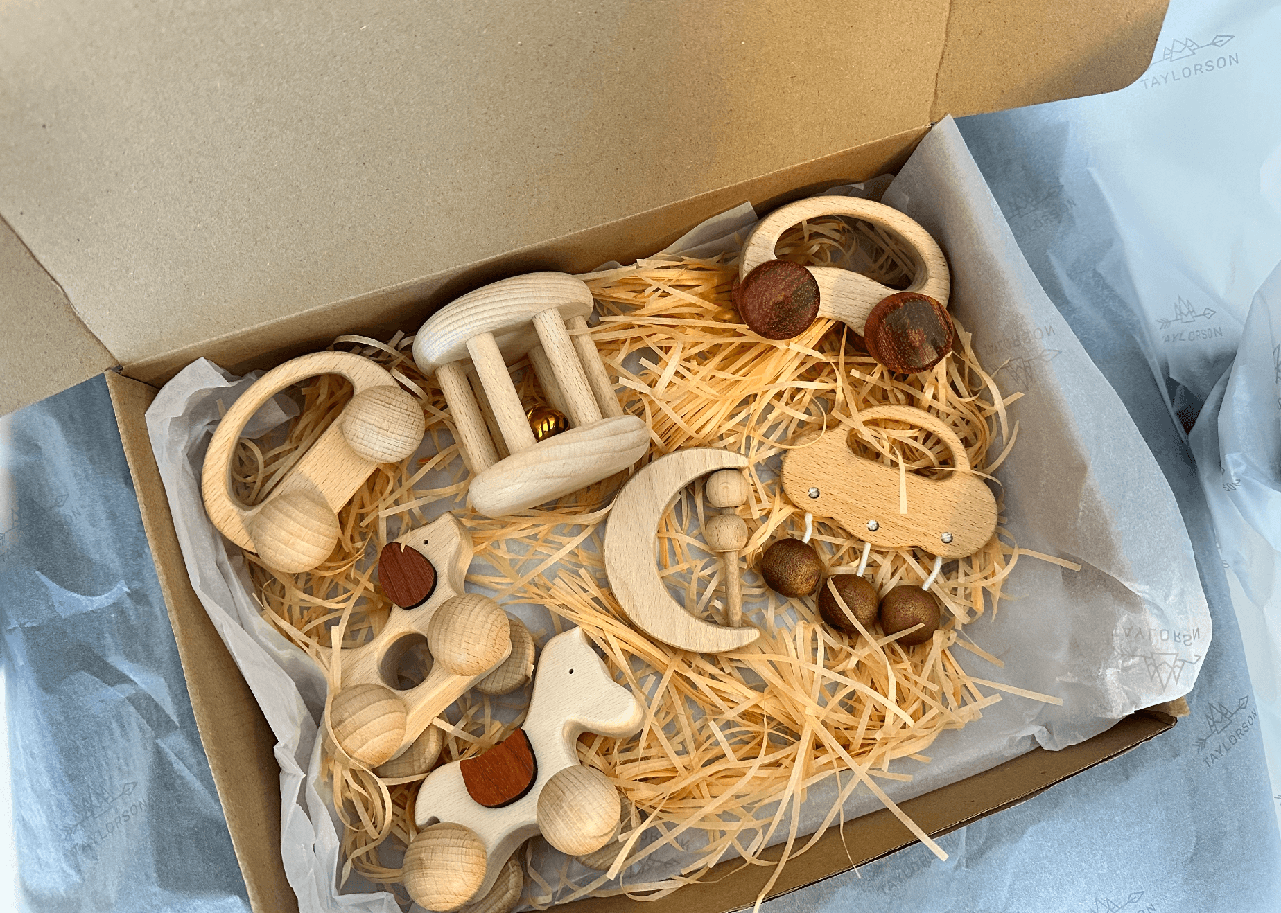 Delightful Baby Playtime Treasures: Charming Wooden Rattle & Toy Gift Sets (7pcs) - Taylorson