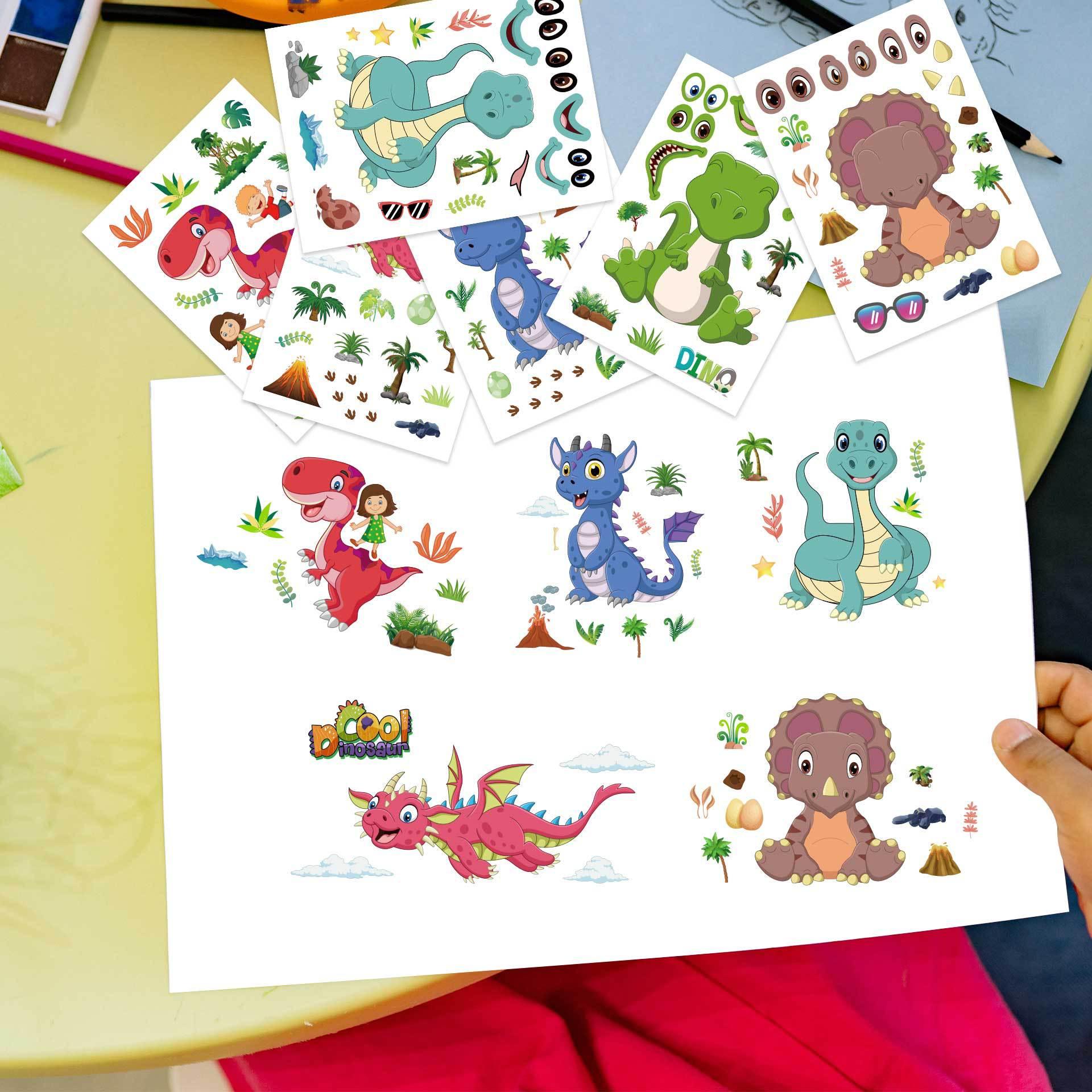 Dinosaur Puzzle Stickers Set - 16 Sheets of Prehistoric Decorative Fun - Taylorson