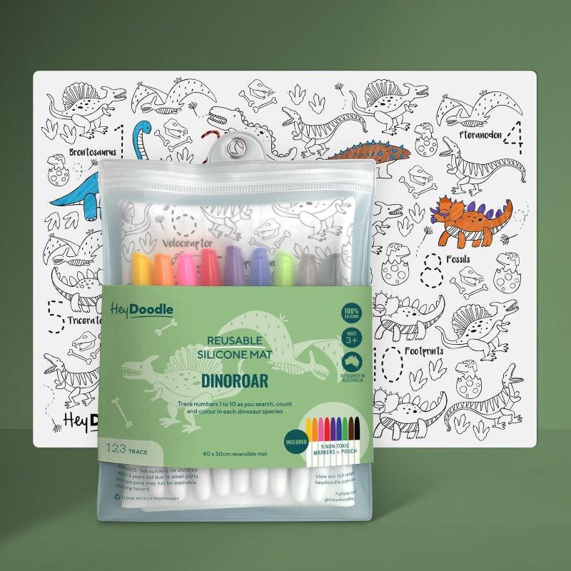 HeyDoodle Dino Roar Playmat (Large) - Reusable Colouring Set - Taylorson