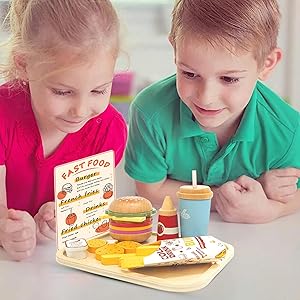 Pretend Play Burger & Fries Fast Food Combo Wooden Toy Set (3+ years)