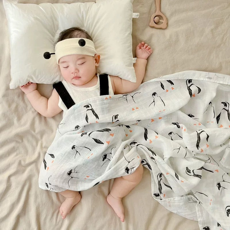 Double Layer Baby Muslin Swaddle Blanket - Penguin - Taylorson