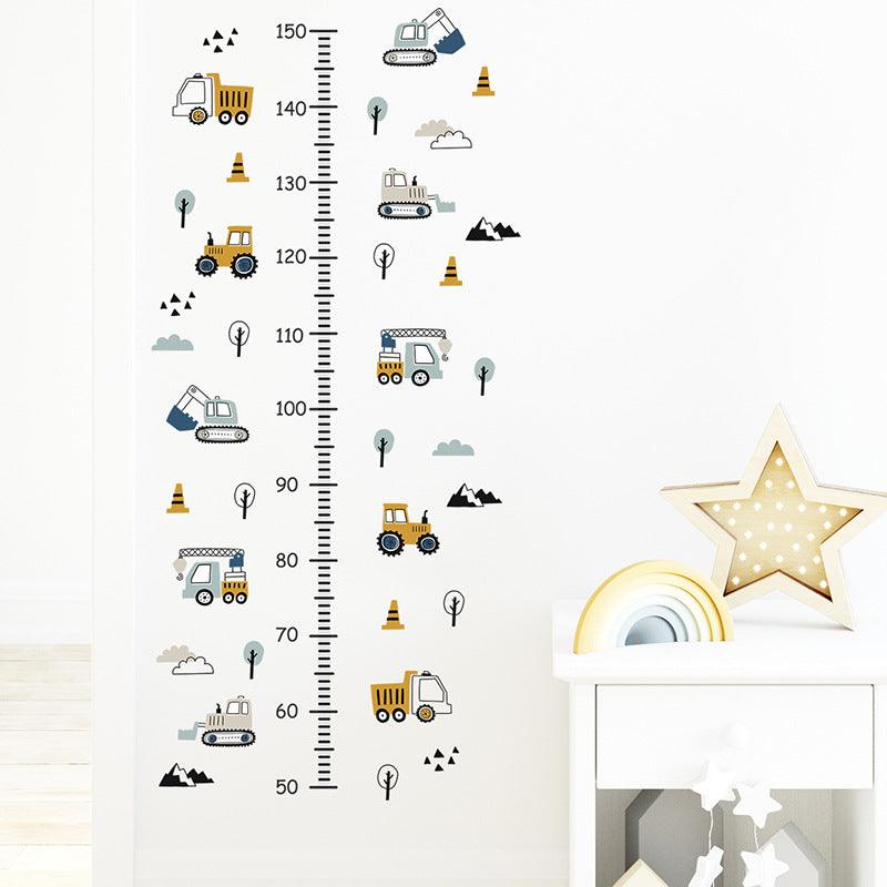 Kids Growth Chart Height Ruler Sticker - Under Construction Vehicles Wall Decals - Taylorson