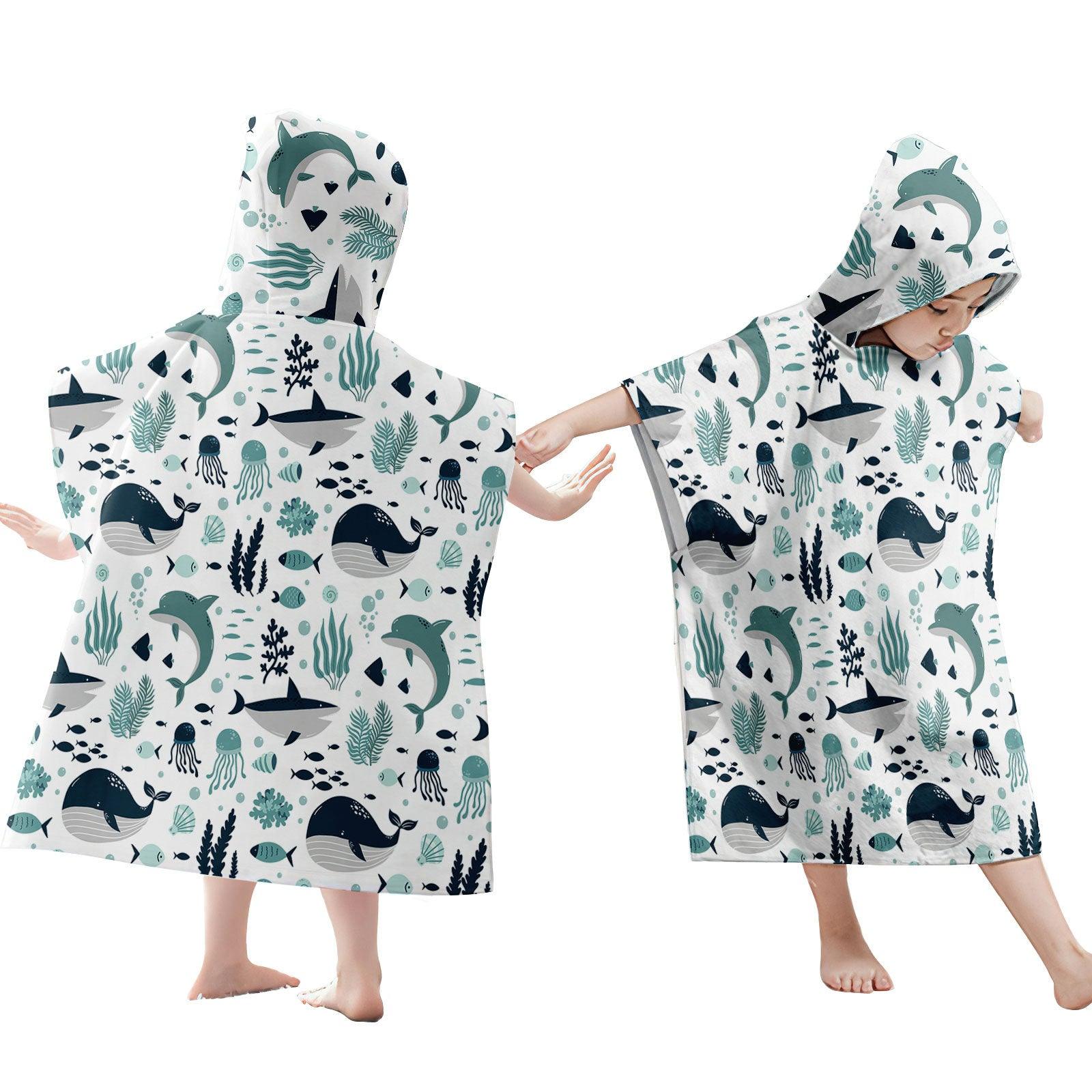 Kids Hooded Towel - Whale, Dolphin & Ocean Animals (75x65cm) - Taylorson