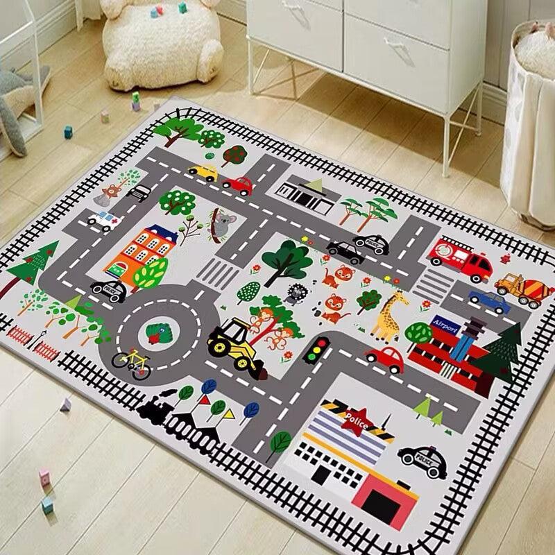 Kids Road Map Rug | Play Mat | Car Track Mat - Railway (160x80cm) - Taylorson