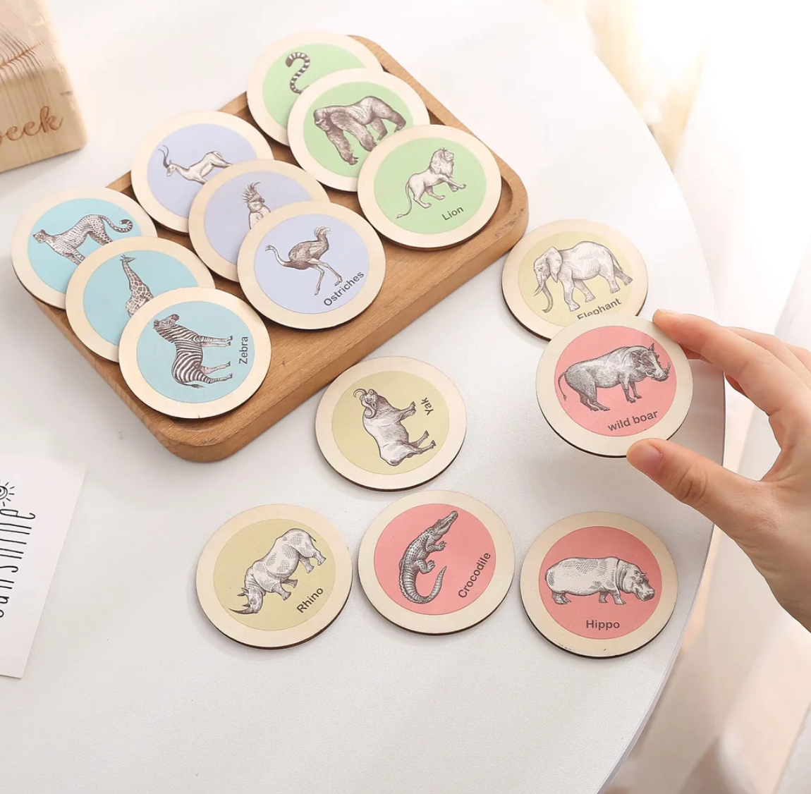 Wooden Wild Animals Learning Educational Kids Flash Card