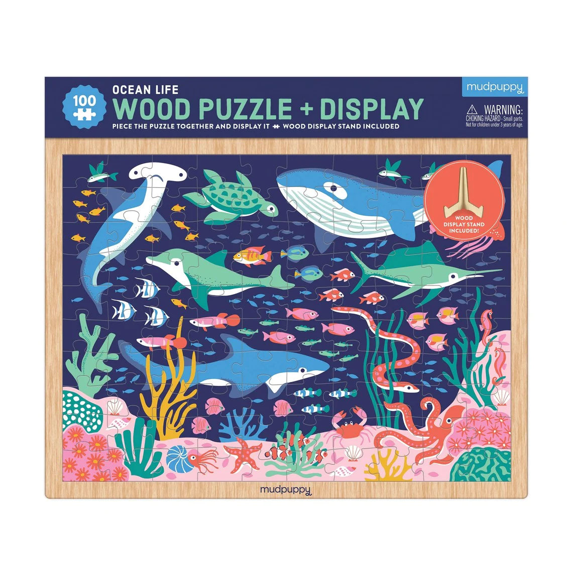 Mudpuppy Ocean Life 100 Piece Wood Puzzle + Display