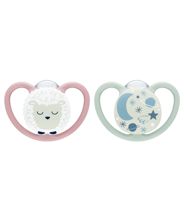 Nuk Space Night Silicone Soother 0-6m | 6-18m | 18-36m (2 Pack) Assorted