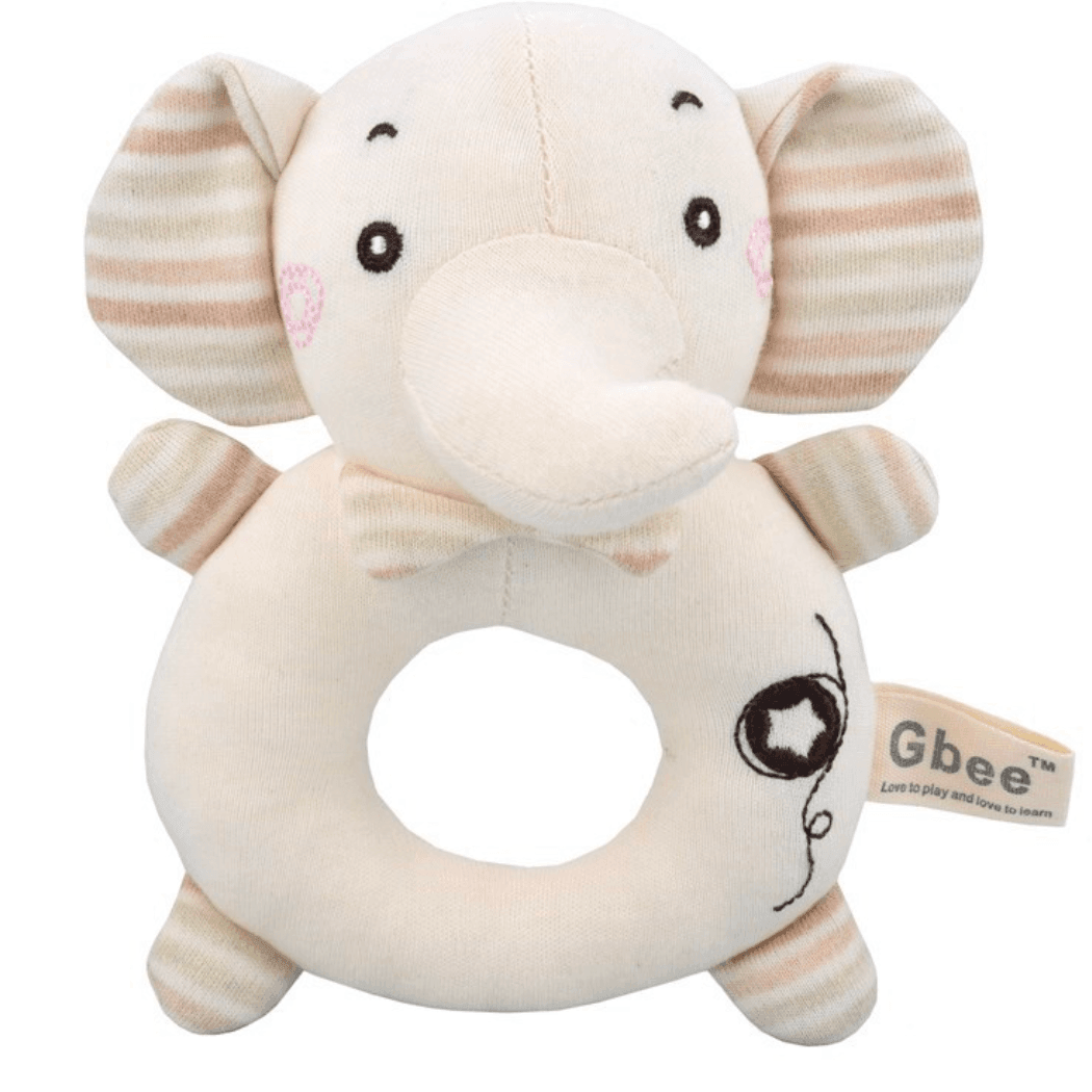 Organic Cotton Baby Rattle Animal Plush Toy - Elephant (2 pack) - Taylorson