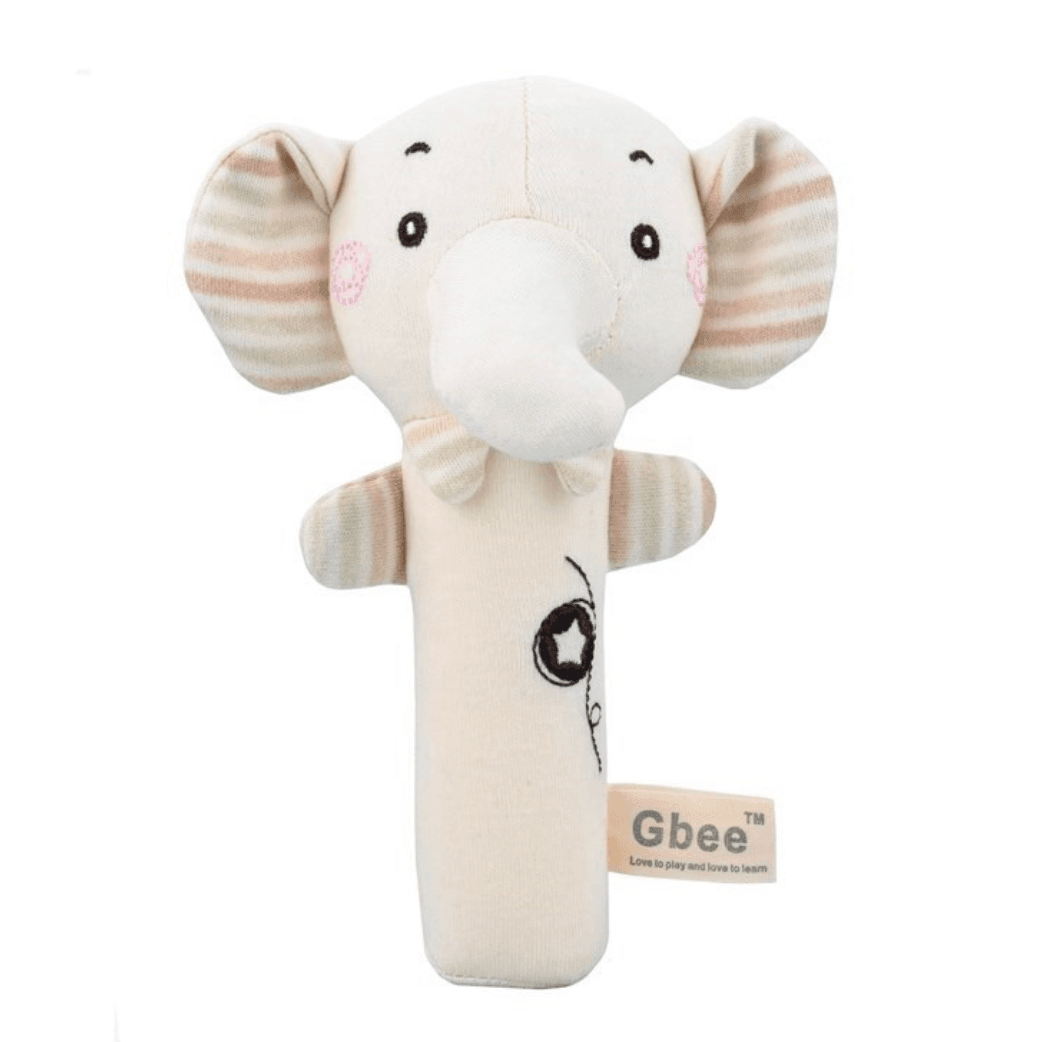 Organic Cotton Baby Rattle Animal Plush Toy - Elephant (2 pack) - Taylorson