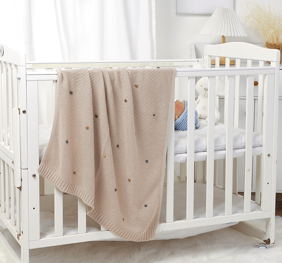 100% Cotton Super Soft Baby Knitted Blanket - Polka (70x90cm)