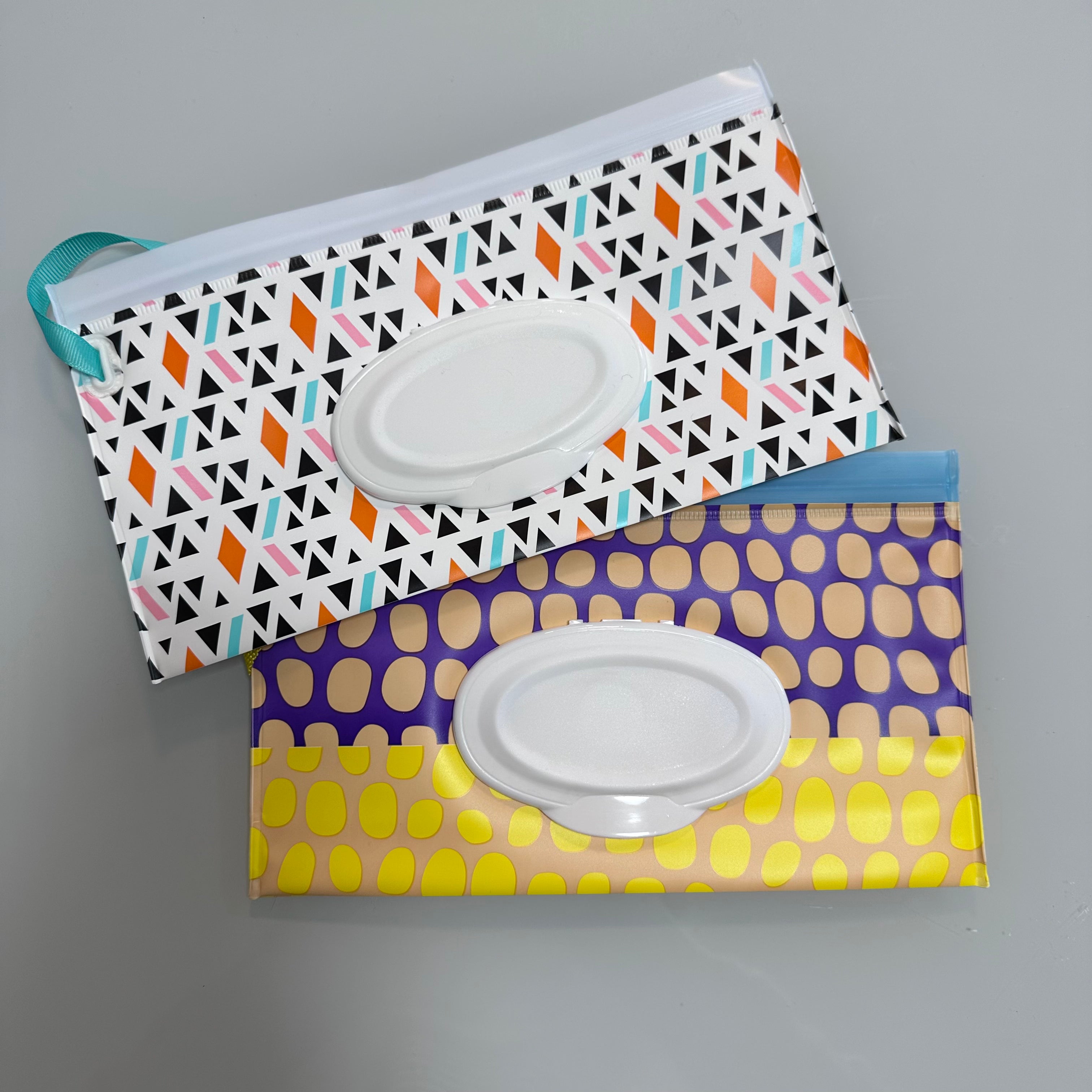 Retro & Geometric Reusable Wet Wipes Pouch - Portable and Convenient (2 Pack) - Taylorson